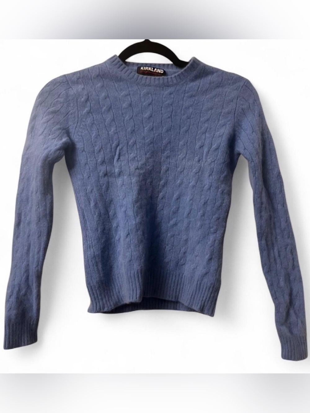 Kirkland Signature Cashmere Sweater Light Blue Cable Crewneck Women’s Size S